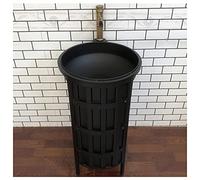 Mobiletto da bagno moderno singolo autoportante in stile industriale con lavabo con rubinetto e scarico, nero (nero senza specchio)