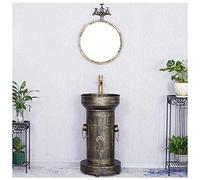 Mobiletto da bagno moderno singolo autoportante in stile industriale con lavandino, mobiletto con rubinetto e scarico, 42,9 x 86,9 cm, marrone (bronzo con specchio)