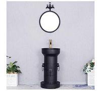 Mobiletto da bagno moderno singolo autoportante in stile industriale con lavandino, mobiletto con rubinetto e scarico, 42,9 x 86,9 cm, marrone (nero con specchio)