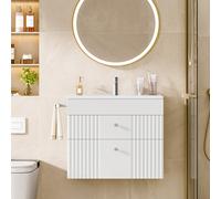 Mobiletto da Bagno Sospeso a Parete, con Lavabo Integrato, 2 Cassetti, Portasciugamani, Mobile Bagno, Archiviazione ad Alta Capacità, 40 x 60 x 50 cm, Moderno, Bianco Informazioni su questo articolo[L