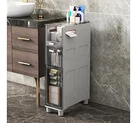 Mobiletto da Bagno Stretto, Alto e Sottile con 5 cassetti, Robusta Torre di stoccaggio per Piccoli spazi, cassetto Trasparente per Carta igienica con Ruote, mobiletto Laterale salvaspazio