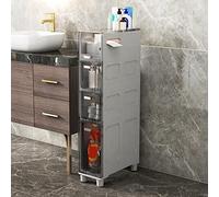 Mobiletto da Bagno Stretto, Alto e Sottile - Torre portaoggetti a 5 cassetti con cassetti Trasparenti e Ruote, Struttura Robusta per Piccoli spazi, Lato WC, Soluzione salvaspazio