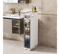 Mobiletto da Bagno Stretto e Alto, Torre di stoccaggio Sottile a 5 cassetti, Robusto portarotolo con cassetti Trasparenti e Ruote per Piccoli spazi, riempitivo per Fessure, Soluzione salvasp