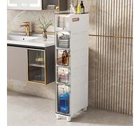 Mobiletto da Bagno Stretto e Alto - Torre portaoggetti Sottile a 5 cassetti, Robusto Porta Carta igienica con cassetti Trasparenti e Ruote per Piccoli spazi, Perfetto per Gli spazi Vuoti del