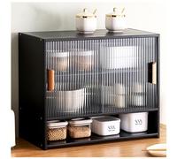 Mobiletto da cucina in bambù con ante in vetro, organizer compatto, elegante credenza per sala da pranzo, ripiano multifunzionale per soluzioni salvaspazio