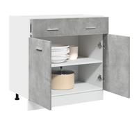 Mobiletto da cucina moderno Lione, grigio cemento, in legno di quercia, con quattro scomparti e ante a cerniera per una conservazione ottimale ed elegante organizzazione della stanza