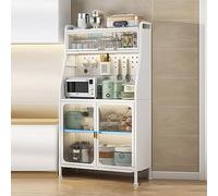 Mobiletto da cucina multifunzione bianco - Scaffale versatile, supporto per forno a microonde con sportello ribaltabile e pannello forato, ideale per cucina, sala da pranzo, soggiorno - Dimensioni: 86