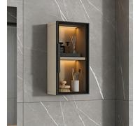 Mobiletto da parete con ante in vetro, mobiletto portaoggetti da parete in legno massello, organizer per trucchi per cucina, bagno, soggiorno, camera da letto(Warm white,40x60x14CM/15.7x23.6x5.5in)