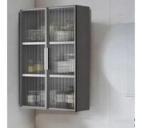 Mobiletto da parete in metallo a 2/3 ripiani con anta singola in vetro, organizer per trucchi a parete, armadietto per medicinali, per soggiorno, camera da letto, cucina(G Double door,Triple layer)