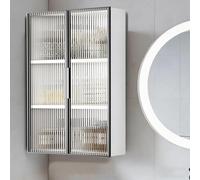 Mobiletto da parete in metallo a 2/3 ripiani con anta singola in vetro, organizer per trucchi a parete, armadietto per medicinali, per soggiorno, camera da letto, cucina(C Double door,Triple layer)