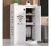 Mobiletto da Pavimento per Router WiFi, Organizer per Multipresa E Gestione Cavi, Ripiano A Due Livelli per Casa E Ufficio, Scatola Porta Router Wireless WiFi White 50x80x25cm