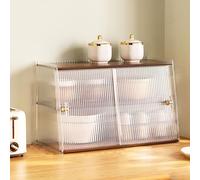 Mobiletto da pranzo in bambù con ante scorrevoli per tazze da caffè, vassoio da appoggio, elegante, soluzione per la rabbia domestica, 32 cm