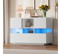 Mobiletto da soggiorno minimalismo bianco, doppio livello: fluttuante in alto, in basso e in basso con molteplici opzioni di conservazione, resistente alla polvere e ad alta resilienza, crea una