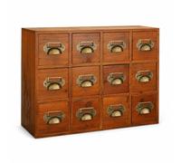 Mobiletto da Speziale in Legno con 12 Cassetti e Maniglie in Metallo | Organizer vintage per tè, hobby creativi, cancelleria e utensili da cucina su scrivanie o piani di lavoro.