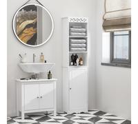 Mobiletto del Bagno a Torre 3 Ripiani Regolabili su 3 Livelli e 1 Ampio Armadietto Inferiore Manopole sullAnta MDF Bianco 40x23x160cm
