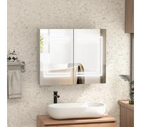 Mobiletto del bagno Kleankin con specchio e luce a LED 80x15x65 cm bianco brillante