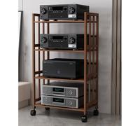 Mobiletto di archiviazione multimediale a 4 livelli, supporto AV angolare per componenti video, apparecchiature audio e giradischi, ideale per soggiorno, sala giochi e studio musicale