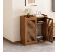 Mobiletto di archiviazione multimediale a doppio strato con design traforato, con router WiFi, presa di corrente e ripiano nascosto per la gestione dei cavi, adatto per studi domestici