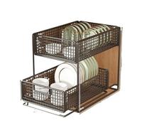 Mobiletto estraibile for cucina con cestello interno multistrato, lavello super profondo, materiale metallico(Black large)