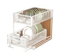 Mobiletto estraibile for cucina con cestello interno multistrato, lavello super profondo, materiale metallico(White medium)