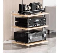 Mobiletto HiFi regolabile in altezza in acrilico e legno, mobiletto audio per giradischi, ripiano multifunzionale aperto a 3/4 livelli per componenti stereo, supporto TV, supporto multimediale AV (t