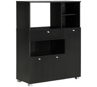 Mobiletto HOMCOM con microfono, credenza da cucina, mobile multiuso con 2 armadietti, 4 nicchie e cassetto scorrevole Sun. 90L x 40l x 120H cm in colore nero