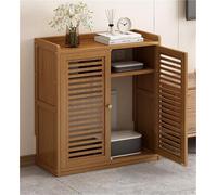 Mobiletto in bambù per router WiFi, elegante organizer autoportante con 2 ante per soggiorno, reti domestiche e soluzioni di archiviazione multimediale, design ecologico