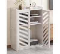 Mobiletto in bambù per router WiFi, elegante organizer autoportante con 2 ante per soggiorno, reti domestiche e soluzioni di archiviazione multimediale, design ecologico