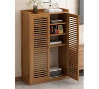 Mobiletto in bambù per router WiFi, elegante organizer autoportante con 2 ante per soggiorno, reti domestiche e soluzioni di archiviazione multimediale, design ecologico