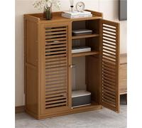 Mobiletto in bambù per router WiFi, elegante organizer autoportante con 2 ante per soggiorno, reti domestiche e soluzioni di archiviazione multimediale, design ecologico