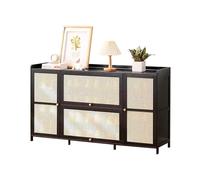 Mobiletto in rattan di bambù con anta autoportante per ingresso, scarpiera salvaspazio dal design moderno per stivali e tacchi, elegante mobile da corridoio, nero