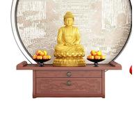 Mobiletto intagliato a mano con nicchia for Buddha e ripiano portaoggetti - Tavolo altare for meditazione in legno for piccoli spazi, decorazione sacra(40cm/15.7in)