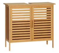Mobiletto Kleankin per bagno in bambù, mobiletto sottolavabo, mobiletto bagno sottolavabo 2 ante - 66x29x