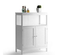 BAKAJI Mobiletto Mobile Armadietto Armadio Bagno Due Ante Doppia Apertura Scaffale Arredamento Legno MDF Design Moderno Casa Salvaspazio Ripiani Interni Colore Bianco 60x30x80 cm