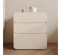 Mobiletto moderno e minimalista in legno massello in pelle bianca con 3 cassetti color crema elegante autoportante non richiede montaggio Dimensioni: 45 x 40 x 56 cm