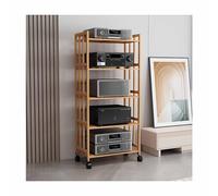 Mobiletto multimediale AV in bambù, per soggiorno, giochi e registrazione, elegante mensola a torre per audio (marrone, 80 x 38 x 158 cm)