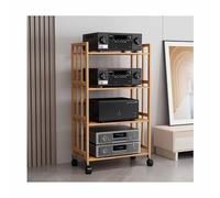 Mobiletto multimediale AV in bambù, scaffale mobile per componenti audio per soggiorno, giochi e registrazioni, elegante mensola a torre audio (marrone, 80 x 38 x 158 cm)