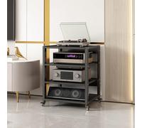 Mobiletto multimediale - Moderno supporto AV con ripiani in legno regolabili in altezza, rack stereo per Home Theater e TV mensola angolare
