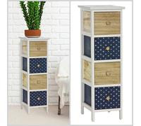 MOBILETTO MULTIUSO 4 CASSETTI DECORATI BLU LEGNO CASSETTIERA h80x26x32cm