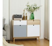 Mobiletto Multiuso Stile Nordico, Armadietto Due Ante con Cassetti per Cucina e Ingresso, 100x40x79.5cm, Multicolore