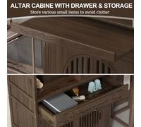 Mobiletto per Altare da 45 Pollici con Contenitore e cassetto, Tempio Pooja in bambù per spiritualità e casa, Tavolo per Altare Personale con Ante, Tavolo per Altare Buddista,Walnut,24x13x45in