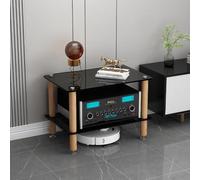 Mobiletto per archiviazione multimediale con ripiani in vetro temperato e gambe in legno massello, design ammortizzante per componenti HiFi