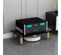 Mobiletto per archiviazione multimediale con ripiani in vetro temperato e gambe in legno massello, design ammortizzante per componenti HiFi