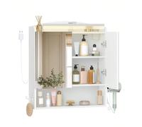 Mobiletto per Bagno da Parete, Mobiletto a specchio con illuminazione a LED, porta asciugacapelli e ganci, mobile bagno sospeso, con Ripiano Regolabile, 16,5 x 60 x 68,5 cm, Bianco Informazioni su que