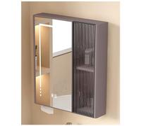 Mobiletto per Il Trucco con Specchio da Bagno Moderno, con Pulsante antiappannamento a LED e Contenitore a Parete, Grigio