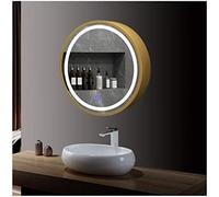Mobiletto per medicinali con Specchio Rotondo a LED per Il Bagno, Specchio da toeletta a Parete, Interruttore Touch dimmerabile, Porta a Battente Singola, Nero a, 70 cm (Oro B 60 c