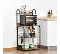 Mobiletto per Microonde a 4 Ripiani e 4 Ganci, Mobile Cucina in Acciaio e Legno 60x40x125cm, Marrone Rustico