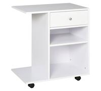 Mobiletto per Stampante con 4 Ruote Mensola Regolabile e Piano per CPU in Legno Bianco