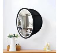 Mobiletto Porta medicinali con Specchio Illuminato per mobiletto del Bagno - Mobiletto portaoggetti in Legno massello con Parte Superiore Ribaltabile e lastra a Specchio HD (LED Nero, 50 cm/