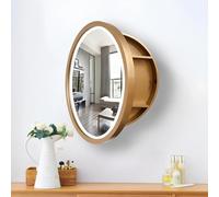Mobiletto Porta medicinali con Specchio Illuminato per mobiletto del Bagno - Mobiletto portaoggetti in Legno massello con Parte Superiore Ribaltabile e lastra a Specchio HD (LED Oro, 50 cm/1
